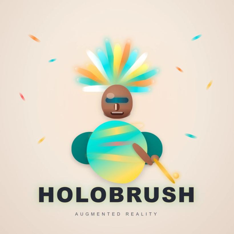 A Junkanoo-inspired figure painted in holographic brushstrokes